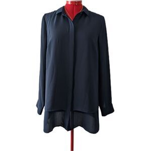 J. Jill navy blue collared hidden button long sleeve double layer blouse shirt w